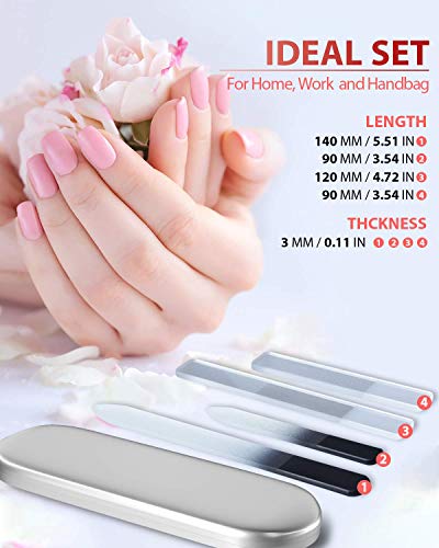 Glass Nail File and Shiner – 4PC Double Sided Etched Crystal Nail Buffer Files and Nano Nail Polishers, Professional Salon Manicure Tools Kit for