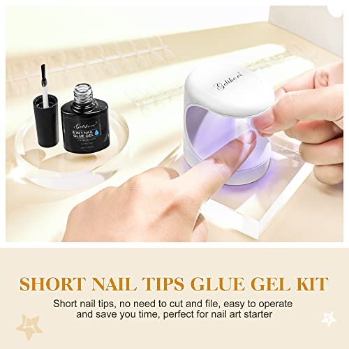 Gelike ec Nail Tips and Glue Gel Kit SHORT ALMOND Nail Tips for Gel Extensions 240PCS, Soft Gel Full Cover Nail Tips, 6 In 1 Nail Glue UV, Mini U