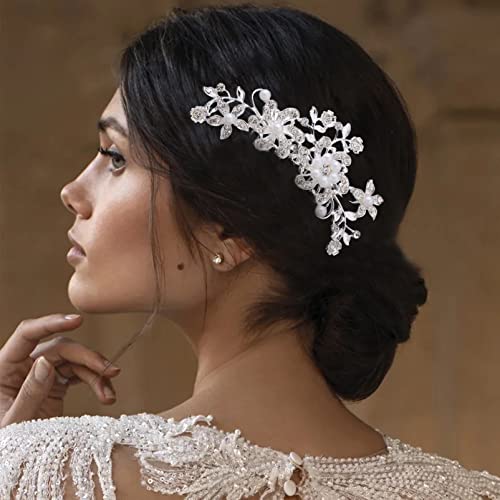 Bridal Wedding Hair Clip Comb,Pearl Wedding Hair Accessories,Bridal Decoration Hair Comb Headpiece for Women Girls Brides Bridesmaids Sparkly Bea
