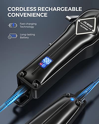 GLAKER Professional Hair Clippers Men + T-Blade Trimmer Kit - Cordless Hair Cutting Kits with 15 Guards & 100ml Blade Oil, Complete Barber Kit wi