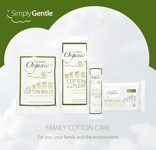 Simply Gentle Organic Cotton Pads – Dual sided - Sealed Edges - Low Lint - 100% Organic Cotton Wool – 100 Count (Pack of 6)