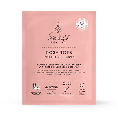 Seoulista Beauty Rosy Toes Instant Pedicure – At Home Foot Mask Treatment — Soothe and Hydrate Dry, Cracked Skin — Revitalise Neglected Feet— Wit