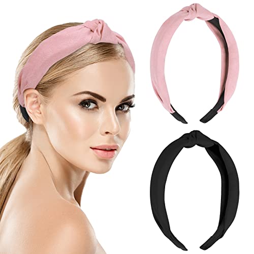 Sibba 2 PCS Headbands Tiaras Birthday Crown Black Twist Knotted Knot Vintage Headwraps Accessories Elastic Hair Bands Thick Plastic Velvet Big He