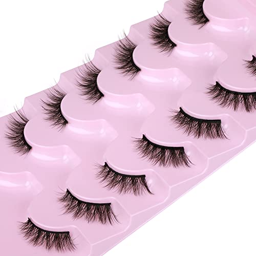 JIMIRE Cat Eye Eyelashes Natural Lashes Fluffy 15mm 3D Clear Band Faux Mink Lashes Fake Lashes 8 Pairs Pack