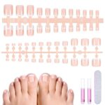 MELLIEX 120Pcs False Toenails Set Full Cover Fake Toenail Tips Glossy Fake Toe Nails With Nail Files Glue for Women Girls Nail Salon and Nail Art