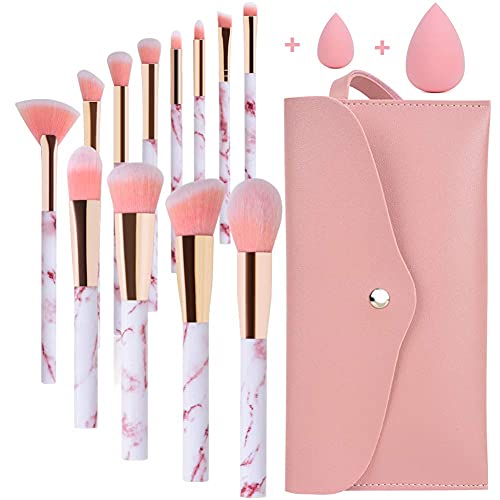 Makeup Brushes Sets Start Makers Professional 12Pcs Pink Marble Makeup Brush Set with Foundation Concealer Blush Eyeshadow Make Up Brushes Beauty