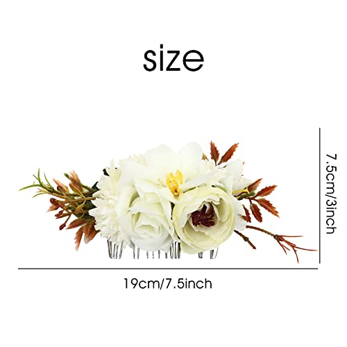 Cinaci 4 Pack Artificial Flower Metal Hair Side Combs Slides Clips Floral Wedding Bridal Headpieces Hairpins Barrettes Bun Chignon Hair Accessori