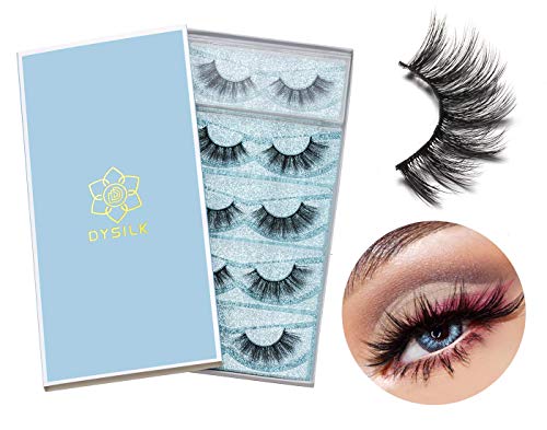 DYSILK 5 Pairs 6D Lashes Faux Mink Eyelashes Cat Eye Fluffy Natural Look False Eyelashes Long Lashes Pack Mink Lashes Soft Reusable Eye Lashes |C