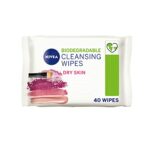 NIVEA Biodegradable Cleansing Wipes Dry Skin, Biodegradable Wipes made from 100 percentage Plant Fibres, Make-Up Wipes, Face Wipes Makeup Remover