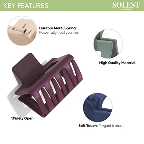 Hair Claw Clips - Square Medium Colourful Clips for Women and Girls - Pack of 6 - Hair Claws for Thick Thin Fine Long Hair - 6 Vibrant Matte Colo