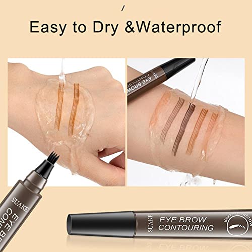 2PCS Eyebrow Pen,Long-Lasting Brow,Waterproof Eyebrow Pencil,Eyebrow Makeup Natural Professional Eyebrow,Eyebrow Pen with Fork Tip (Dark Brown&Gr