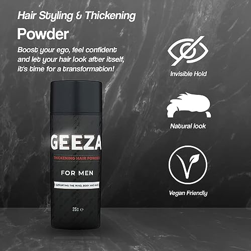 Geeza Hair Volume Powder - The Ultimate Men's Styling Secret for Instant, Invisible, Matte & Non-Sticky Volumising Root Boost.