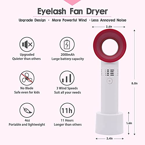 Mini Eyelash Fan Dryer Portable USB Rechargeable eyelash dryer fan for Essential Eyelash Extension Supplies (white)