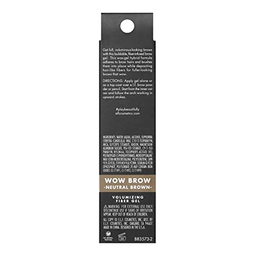 e.l.f. Wow Brow Gel, Volumizing, Buildable, Wax-Gel Hybrid, Creates Full, Voluminous-Looking Brows, Locks Brow Hairs In Place, Neutral Brown, Fib