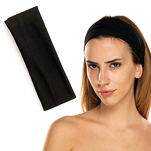 Gekvo 7cm Black Unisex Headbands for women’s hair – Stretchy Head Band for doing Workout, Yoga, Makeup, Running Headband - Breathable Hair Band f