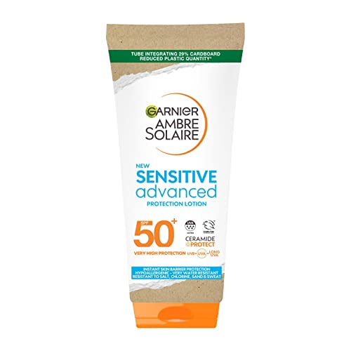 Garnier Ambre Solaire SPF 50+ Sensitive Advanced Sun Cream, For Sensitive Skin, Water Resistant & Non-Greasy Sunscreen, SPF 50 UVA & UVB Protecti