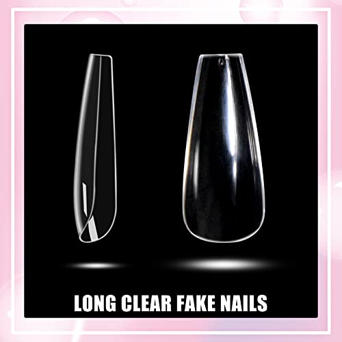 Sularpek Nail Tips, 500 Pcs Clear Natural False Nails, Long Coffin False Nail Tips, 10 Sizes Nail Tips for Nail Extensions, Artificial Nails Tips