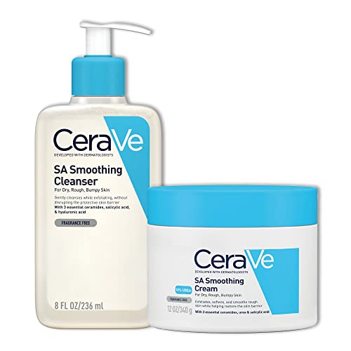 CeraVe SA Smoothing Routine: Cleanse and Moisturise Duo For Rough and Bumpy Skin, For use on Face and Body, Cleanser 236 ml and Cream 340 g