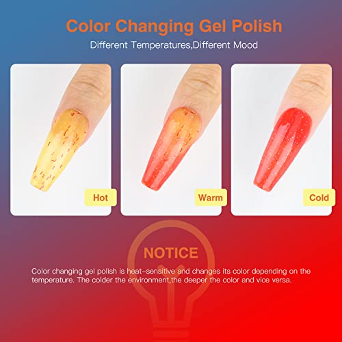 AUBSS Colour Changing Gel Nail Polish Set, 6 Colours Temperature Change Gel Polish Thermal Mood Chameleon Soak Off UV Gel Nail Kit Red Blue Orang