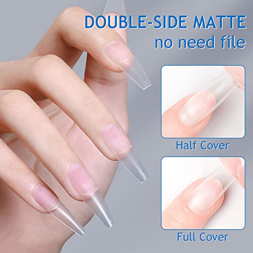 INPING No File Nail Tips, 240PCS Soft Gel Full Cover Nail Tips, Double-Sided Matte Pre-Buff Break Resistant Short Gel Tips for Nail Extensions, F