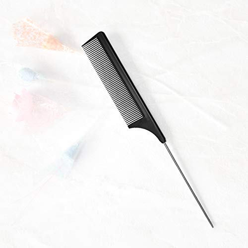 Hair Comb - a Professional Anti-static Carbon Fibre Metal-Pin Tail Comb,Heat Resistant Barber and Salon Rattail Comb with Non-skid Paddle Parting