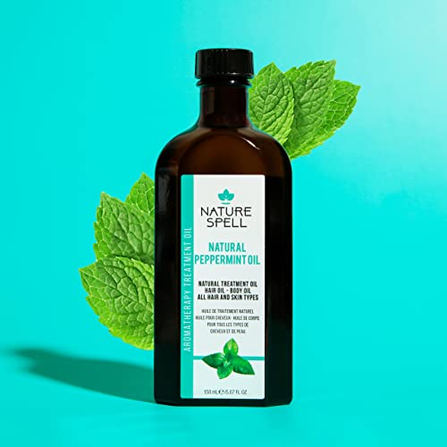 Nature Spell Peppermint Oil for Hair & Skin 150ml – Treatment Hair Oil for Dry Damaged Hair and Itchy Scalp - Body Oil to Improve Skin Texture –
