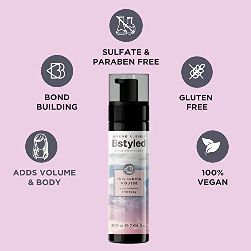 Jerome Russell BStyled Thickening Mousse - Hair Mousse for Volume & Lift, Hair Thickening Products for Women & Men with Heat Protection & Bond Bu