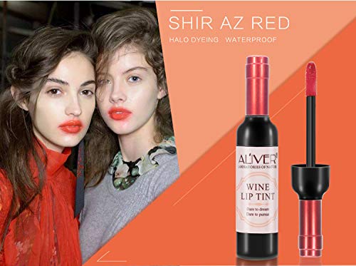 ELAIMEI Wine Lip Tint, 6 Colors Long Lasting Waterproof Matte Lip Tint Set, Liquid Lip Tint Wine Bottle Lip Gloss Set, Wine Lipstick, Natural Moi