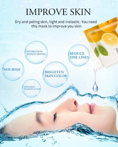 Organic Face Mask,Collagen Face Mask Sheet,Fruit Extracted Beauty Face Mask Multipack,Skincare Facial Mask Sheets,Facial Mask facial,Moisturizing