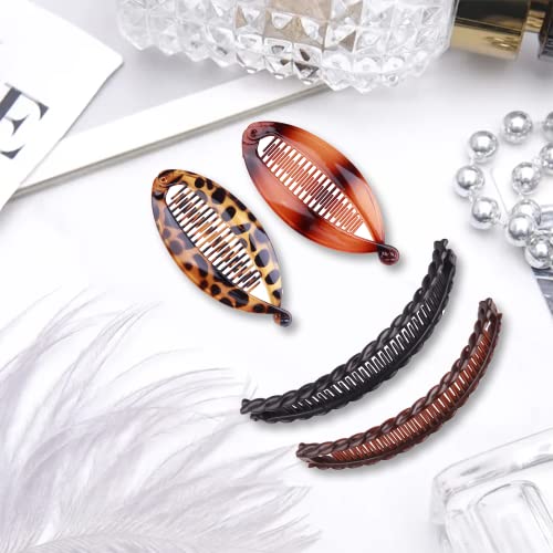 Banana Hair Clip 4 Pieces Banana Fish Hair Clips for Women Banana Clip Double Comb Long Hair Clips Ponytail Hair Comb Banana Hair Comb for Thick
