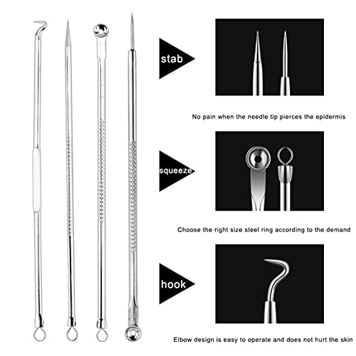 Blackhead Remover Tool Kit,8 Pieces Comedone Extractor Tool Blemish Whitehead Removal Acne Needle Pimple Spot Popper Stainless Steel (Sliver) (An