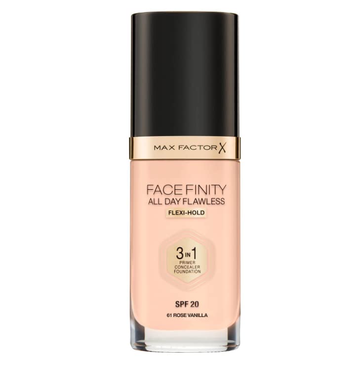 Max Factor Facefinity 3-in-1 All Day Flawless Liquid Foundation, SPF 20 - 55 Beige (Packaging May Vary)