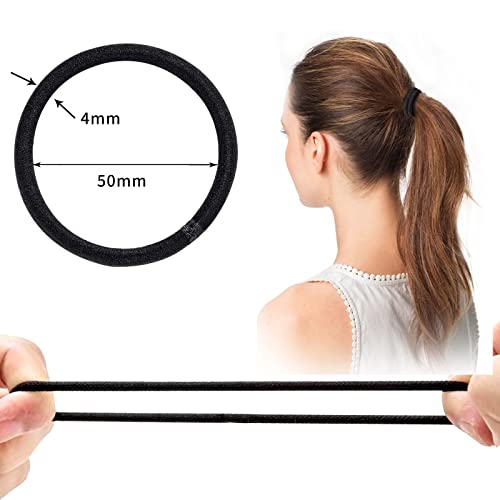 Ithyes 32Pcs Hair Bands for Women Thick Hair,4mm Elastic Hair Ties for Girl,Black Hair Band Ponytail Holders,Hair Bobbles for Girls Men,Rubber Ba
