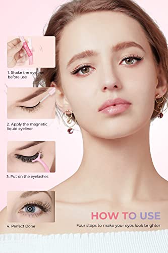 Magnetic Eyelashes,5 Pairs Upgraded Eyelashes with Eyeliner Kit,2 Tube Eyeliners with Magnetic Eyelashes Natural Look, Realistic and Soft False E