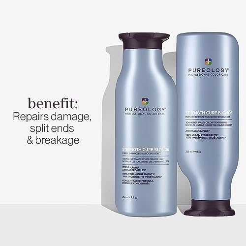 Pureology Strength Cure Blonde, Purple Shampoo, Restore & Tone for Brassy Blonde Hair, Vegan Formulas, Sulphate Free for a Gentle Cleanse