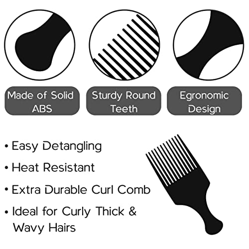 Boorika Afro Comb - Smooth & Sturdy Wide Tooth Plastic Afro Pick, Hair Pick for Detangling & Styling – Afro Comb for Men and Women