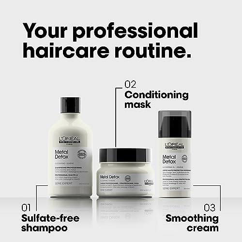 L'Oréal Professionnel Metal Detox Anti-Metal High Protection Cream, Leave-In Treatment for Damaged Hair, Hydrates, Protects from Heat Styling, He