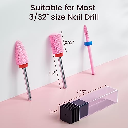 Professional Ceramic Nail Drill Bits Set, 3Pcs Universal 3/32'' Acrylic Nail File Bits for Manicure Pedicure, Cuticle Gel Nail Polishing - Nail D