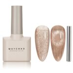 MAYCHAO 15ML Cat Eye Gel Nail Polish 1Pc Nude Magnetic Nail Polish with Magnet Soak off Holographic Cat Eye Gel Polish for Nail Art Manicure Salo