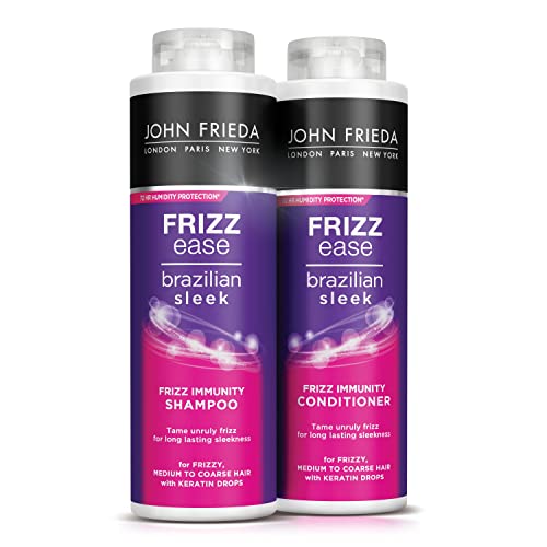 John Frieda Frizz Ease Brazilian Sleek Frizz Immunity Smoothing Shampoo and Conditioner Duo Pack 2 x 500ml, Smoothing Anti-Frizz Shampoo and Cond