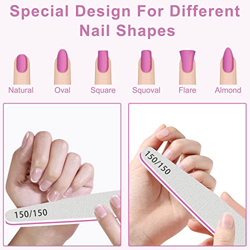 CGBE Professional Nail Files, 12Pcs 150/150 Grit Files Set Double-Sided Grit Emery Board Manicure Tools for Home and Salon Use
