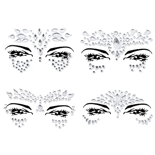 Face Gems Adhesive Glitter Face Jewels Tattoo Sticker Festival Gems Rave Party Body Make Up Body Jewels (4 PCS Gold (Z4ZAKGOL-A))