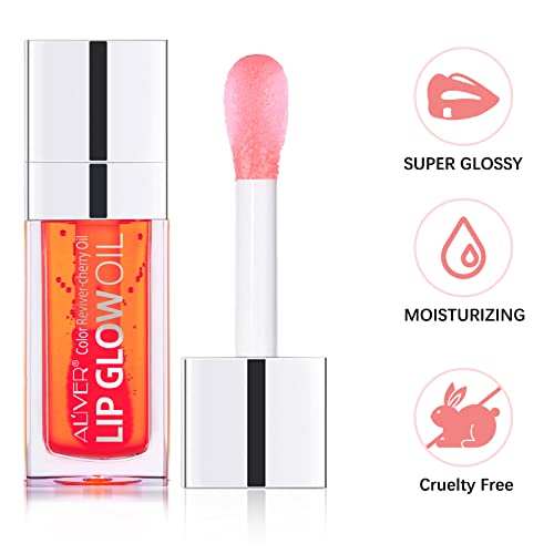 Bieyoc Plumping Lip Oil, Hydrating Gloss Tinted Balm Care Transparent Toot Long Lasting Nourishing Glow Oil Non-sticky Big Brush Head Glitter Shi