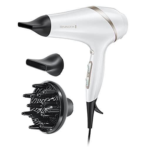 Remington Hydraluxe Hair Dryer with Moisture Lock Conditioners - Includes Diffusor and Slim Styling, Wide Drying Concentrators - AC8901, White