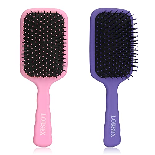 LORSEX 2 Pack Hair Brush, Large Detangling Paddle Hairbrush for Women Men and Kids, Great on Wet/Dry Hair Smoothing Massaging Detangling (Pink-Pu