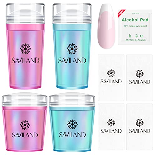 Saviland French Nail Stamper - 14PCS Durable French Tip Stamp Kit, Silicone Jelly Nail Stamper with Scrapers&Cleaning Pads, Nail Stamping Kit, Fr