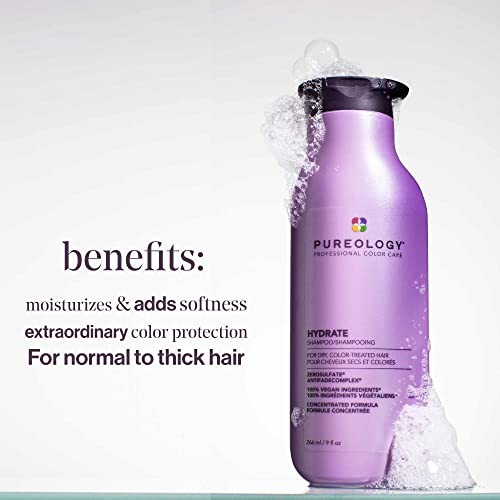 Pureology Hydrate Moisturising Shampoo and Conditioner Duo Set, For Medium to Thick Dry, Colour Treated Hair, Vegan Formulas, Sulphate Free for a