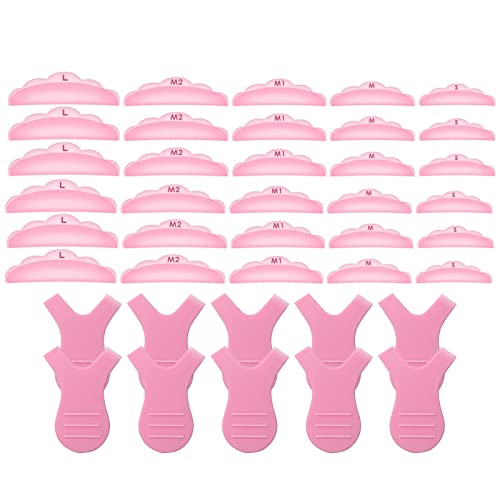30 Pairs Silicon Curlers Shields Pads with 10 Y Eyelash Brush Combs, Reusable Lash Lift Rods Tool 5 Sizes Makeup Beauty Utensil for Lash Perming
