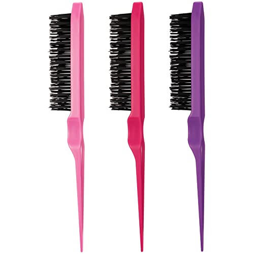 Fuyamp 3 Pcs Back Combing Brushes Teasing Hair Brush Set, Plastic Three Row Bristle Hair Brush Teasing Comb Grooming Combs Sturdy for Men Women H