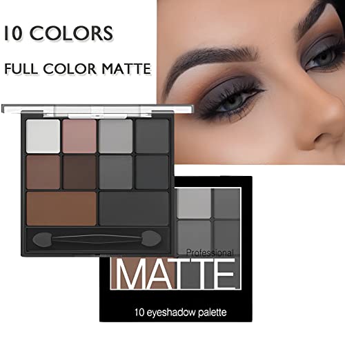 HERBENJOY Eyeshadow Palette Full Matte Pallets 10 Eye Shadow Shades Smokey Makeup Set,Intense Color,Pressed Pigments,With Dual-Ended Applicator B